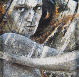     technique mixte sur gravure -&nbsp;5 x 5 cm