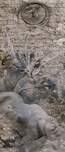     1996 -&nbsp;encre / gouache / crayon sur carton - 30 x 13 cm (sur une calligraphie de Joseph Orban)