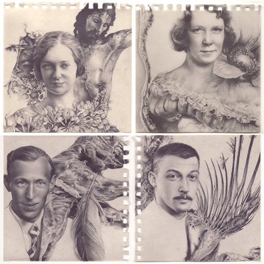     Louise, Camille, Nicolas, Gilbertcrayon graphite / papier paraffin&eacute; - 11,7 x 11,7 cm