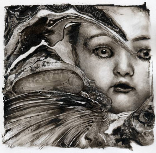     encre sur rhodo&iuml;d -&nbsp;18 x 17,5 cm