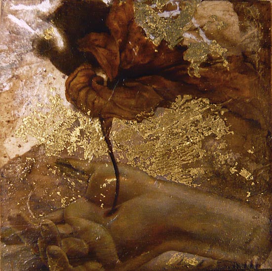     acrylique sur carton toil&eacute; et feuille d&#039;or -&nbsp;13 x 13 cm