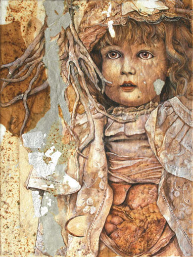     acrylique sur carton toil&eacute; et feuille d&#039;argent -&nbsp;24 x 18 cm
